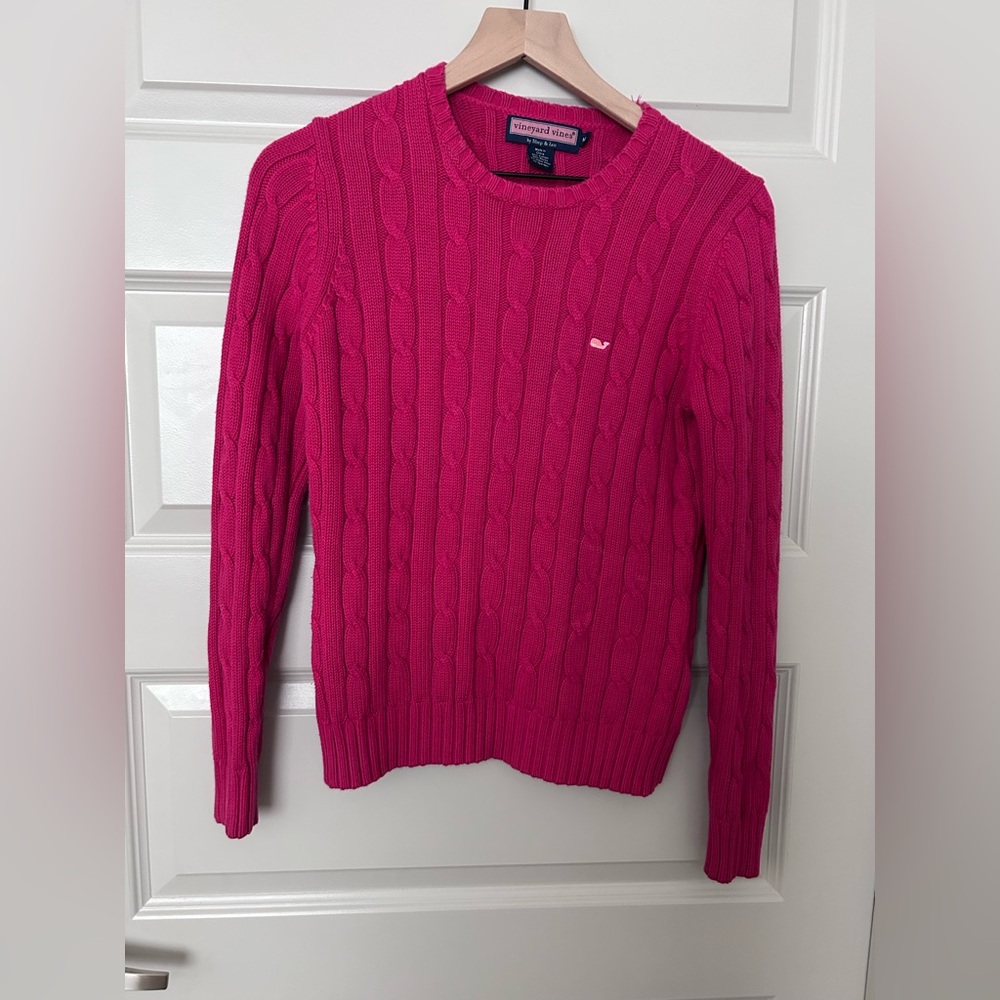 Vineyard Vines Hot Pink Cable-Knit Crewneck Sweater